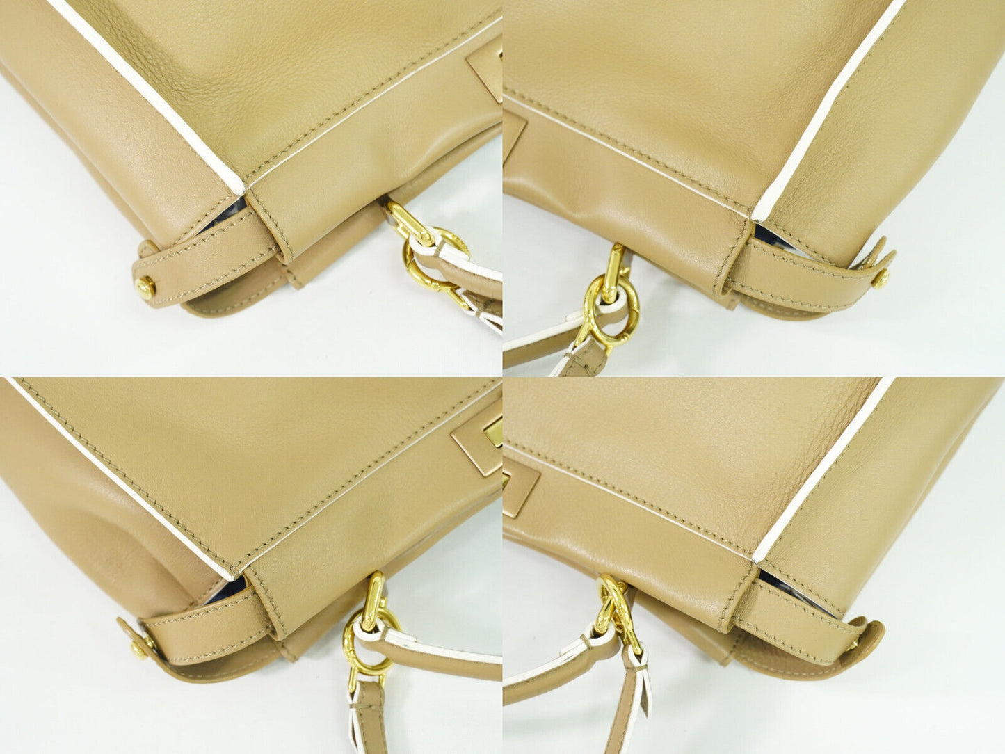 Fendi Peekaboo Beige Leather Hand Bag