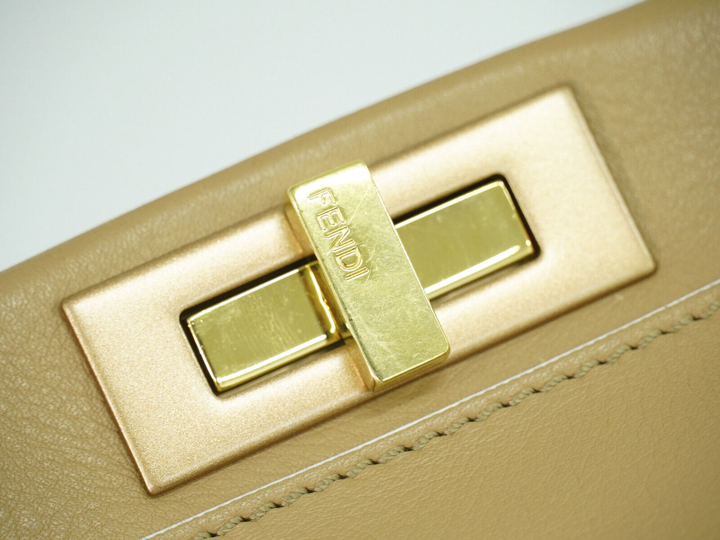 Fendi Peekaboo Beige Leather Hand Bag