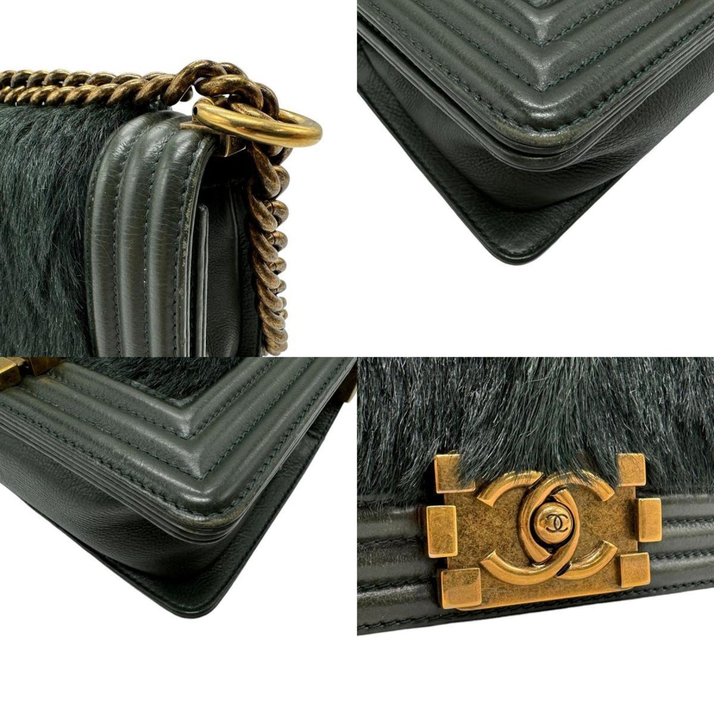 Chanel Boy Green Leather Shoulder Bag