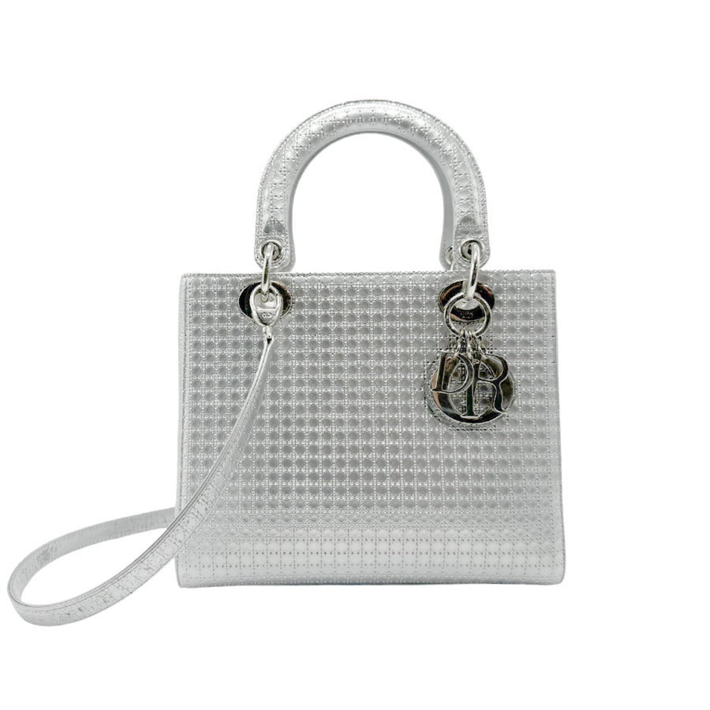 Dior Lady Dior Silver Leather Hand Bag