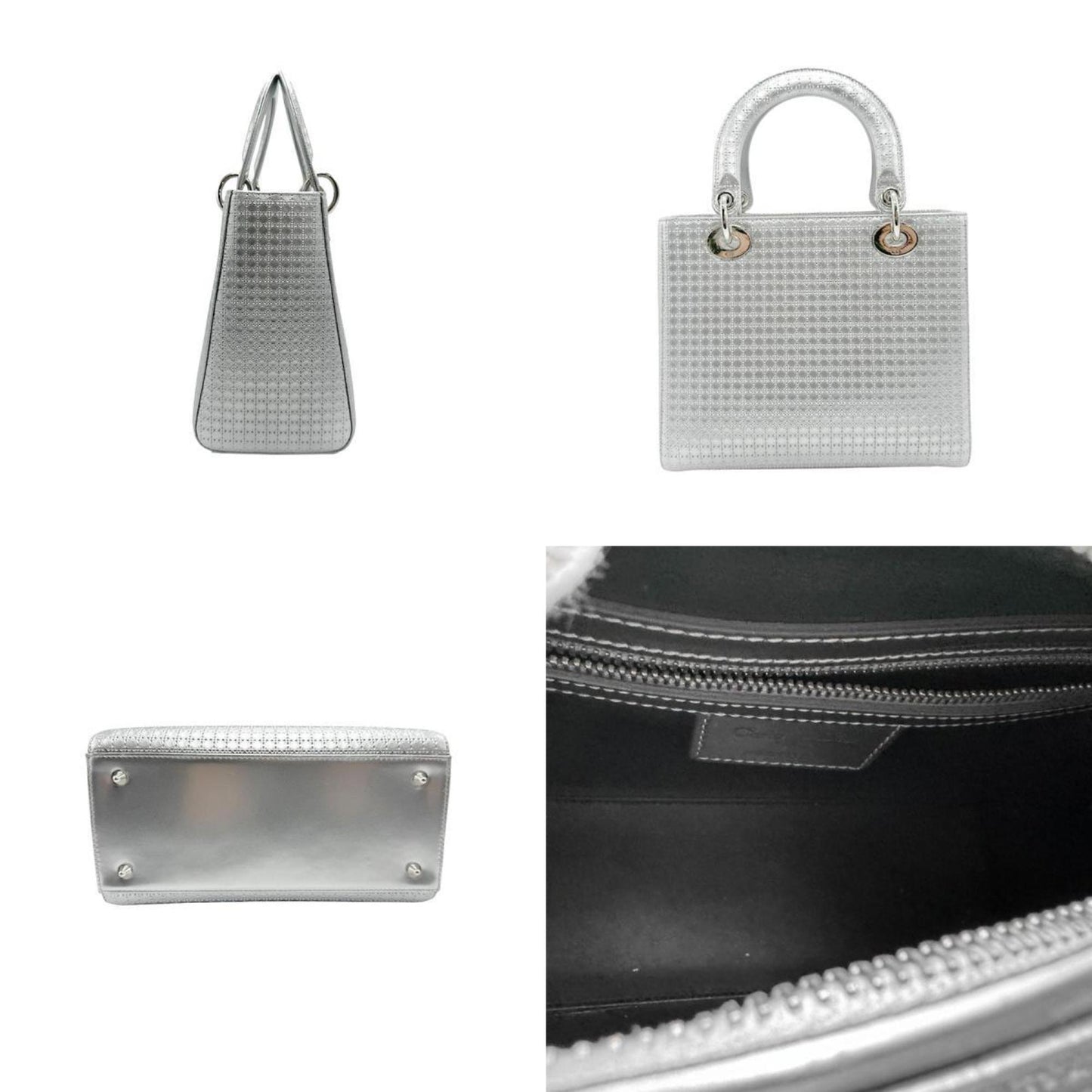 Dior Lady Dior Silver Leather Hand Bag