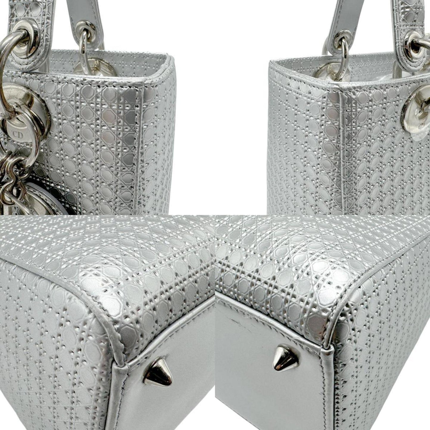 Dior Lady Dior Silver Leather Hand Bag