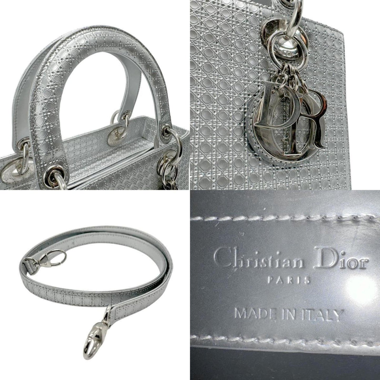 Dior Lady Dior Silver Leather Hand Bag