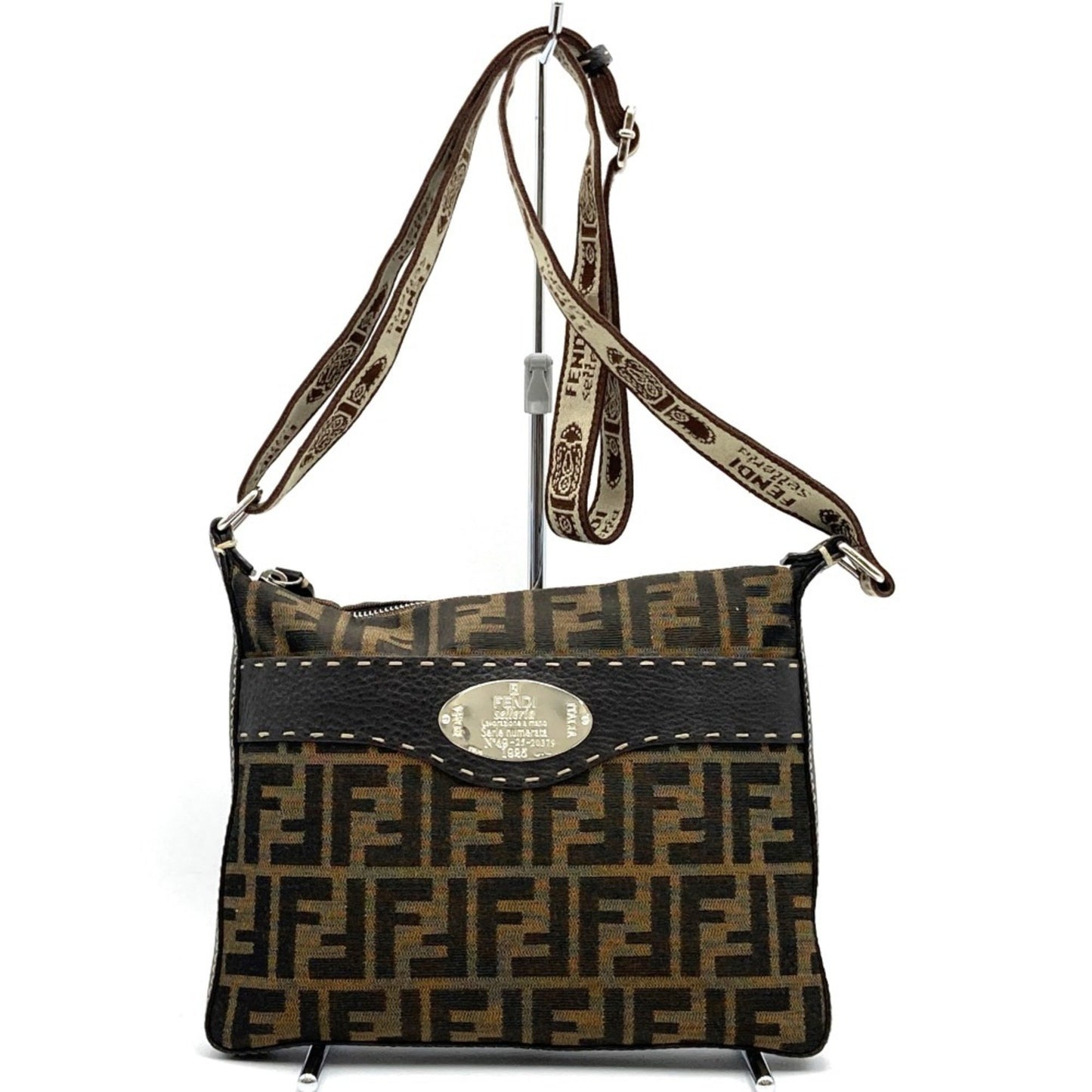 Fendi Selleria Brown Canvas Shoulder Bag