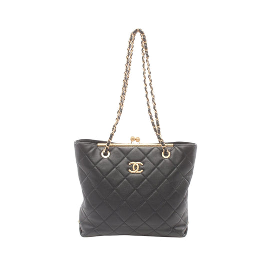 Chanel Coco Mark Black Leather Tote Bag