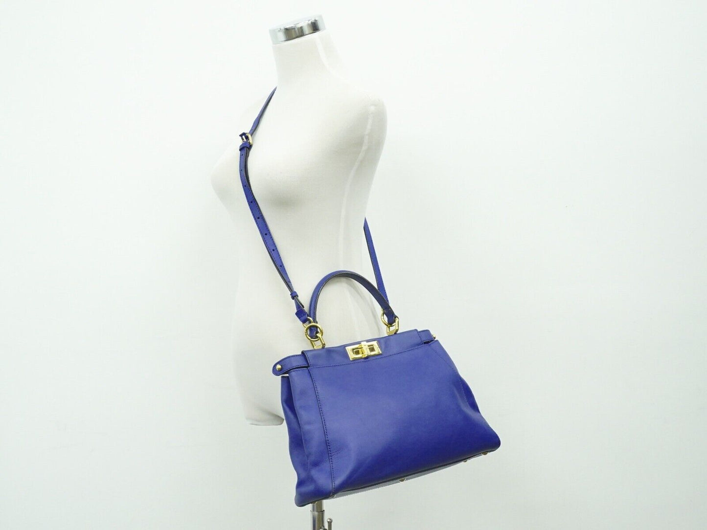 Fendi Peekaboo Blue Leather Hand Bag