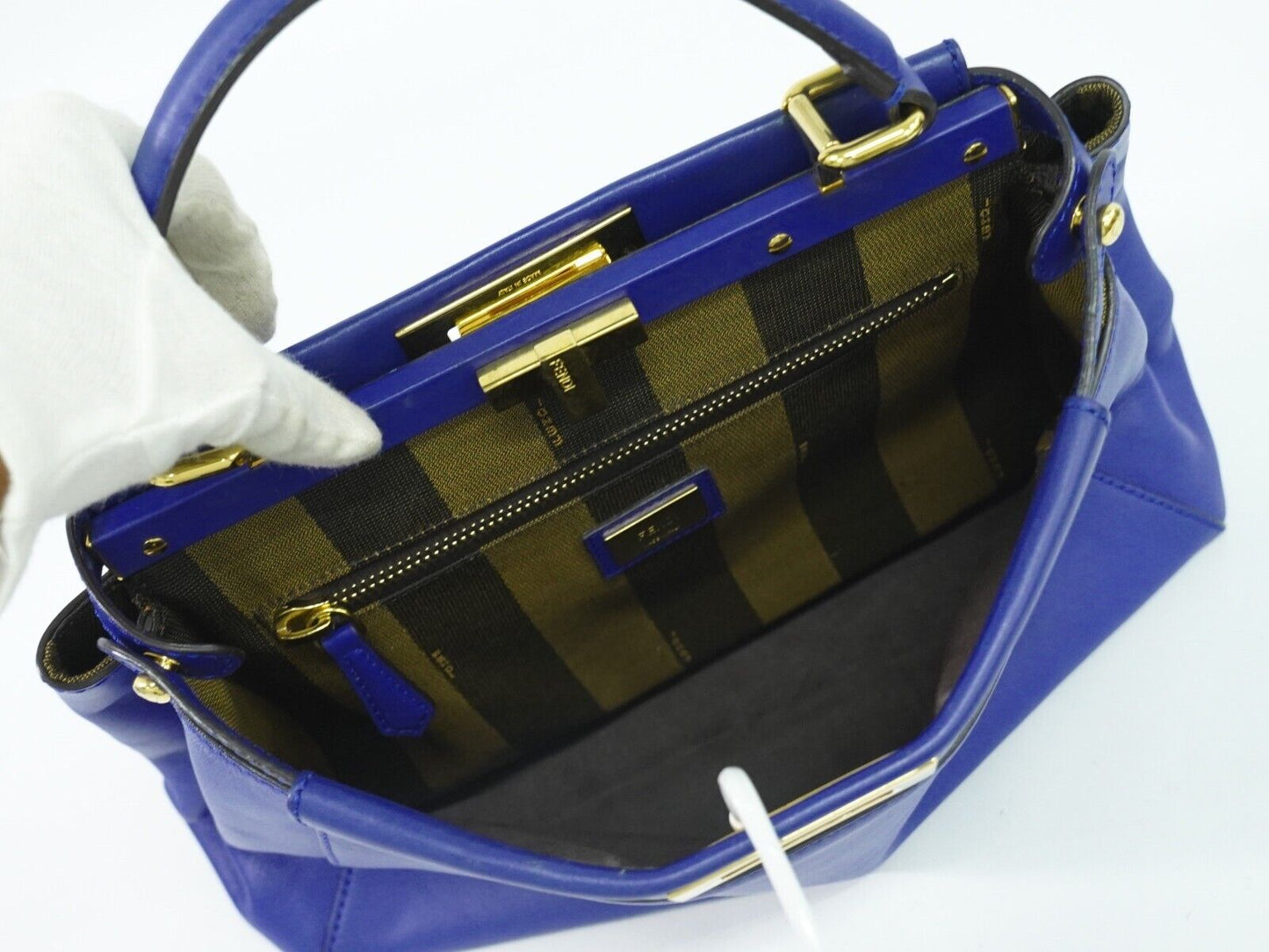 Fendi Peekaboo Blue Leather Hand Bag