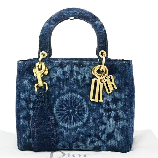 Dior Lady Dior Blue Canvas Hand Bag