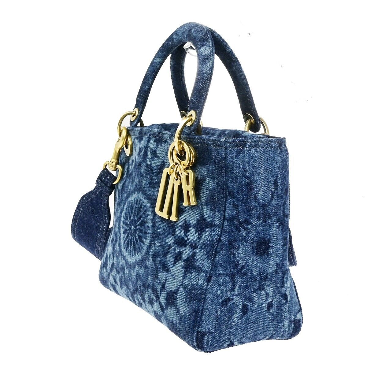 Dior Lady Dior Blue Canvas Hand Bag