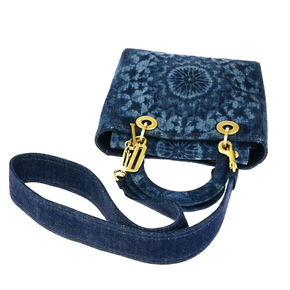 Dior Lady Dior Blue Canvas Hand Bag