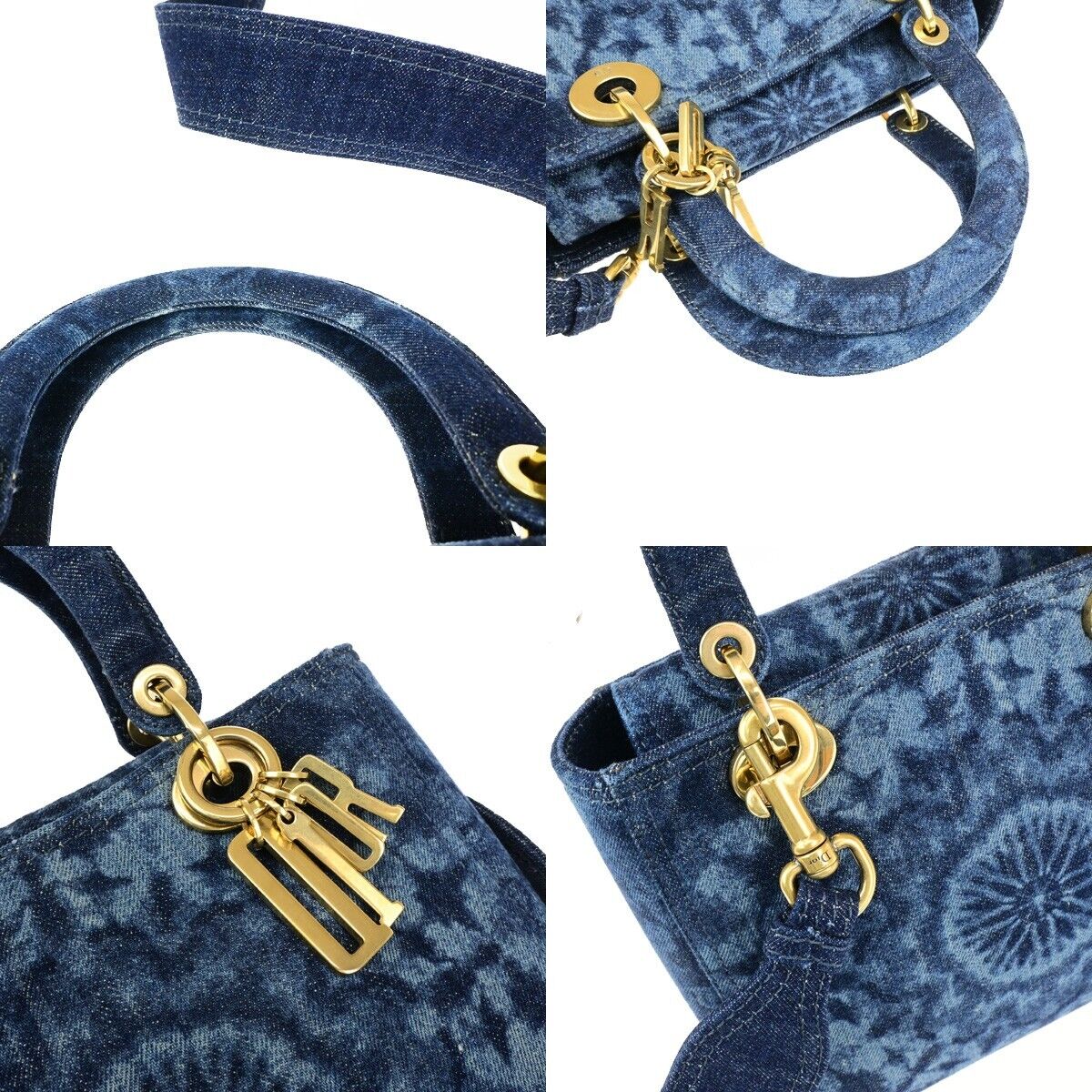 Dior Lady Dior Blue Canvas Hand Bag