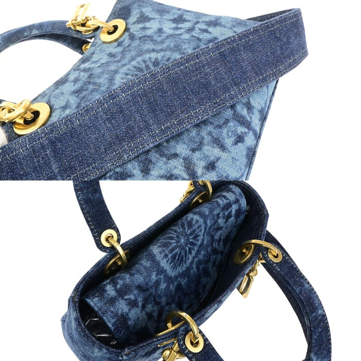 Dior Lady Dior Blue Canvas Hand Bag