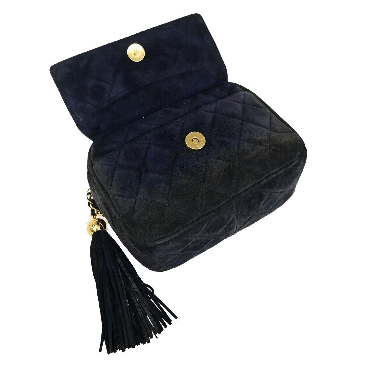 Chanel Camera Navy Suede Hand Bag