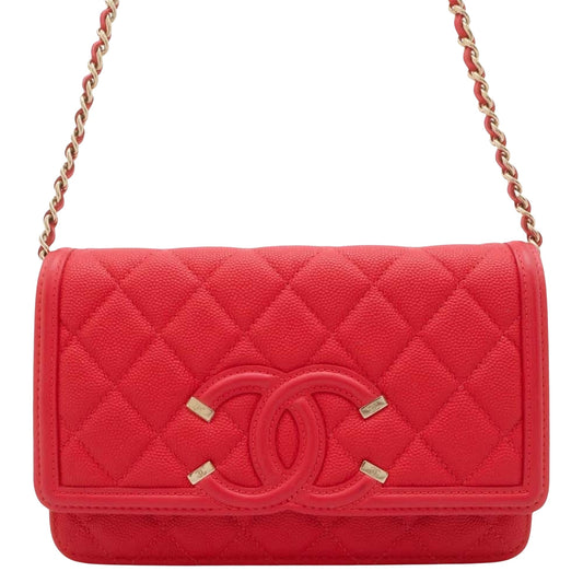 Chanel CC Filigree Red Leather Shoulder Bag