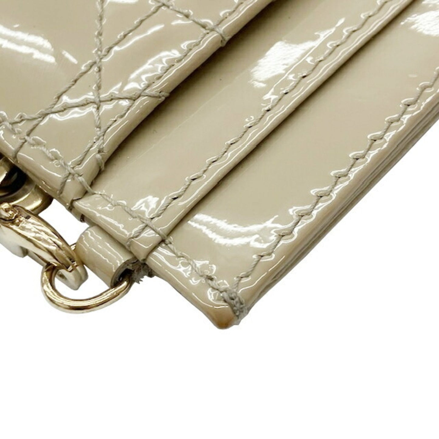 Dior Lady Dior Beige Patent Leather Wallet Accessories