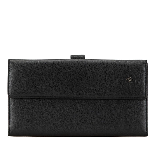 Chanel Camellia Black Leather Wallet Accessories