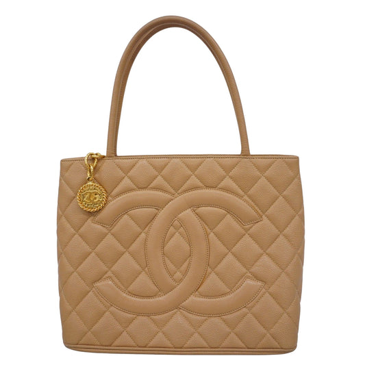 Chanel Medaillon Beige Leather Tote Bag