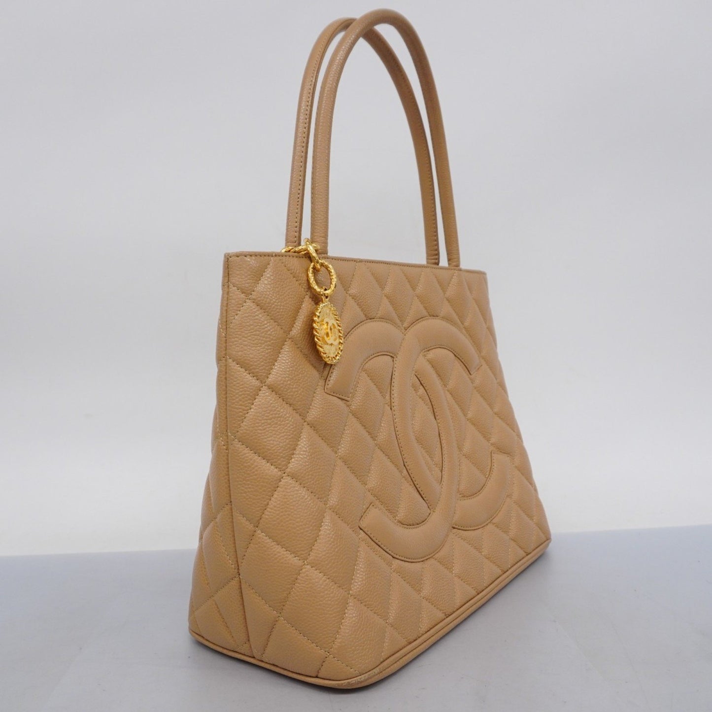 Chanel Medaillon Beige Leather Tote Bag