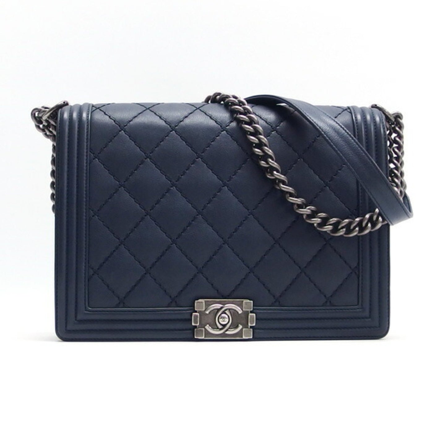 Chanel Boy Navy Leather Shoulder Bag