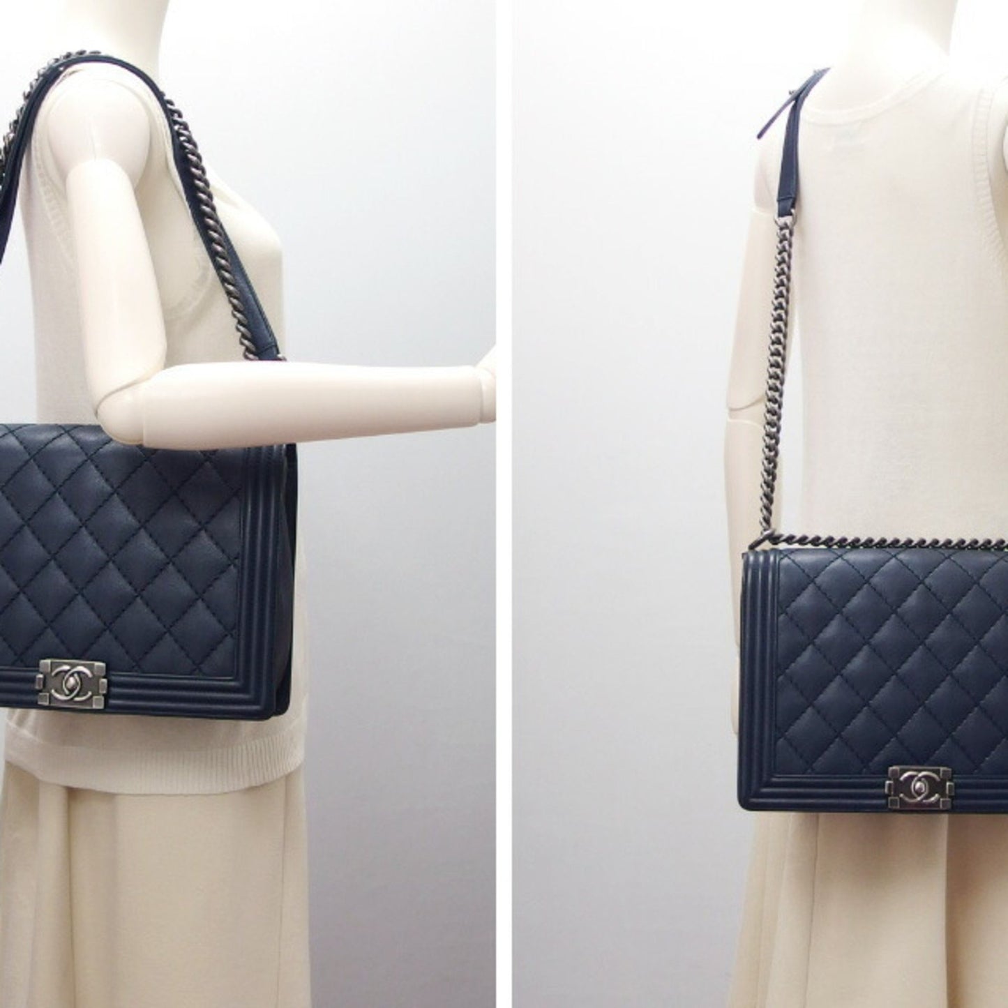 Chanel Boy Navy Leather Shoulder Bag