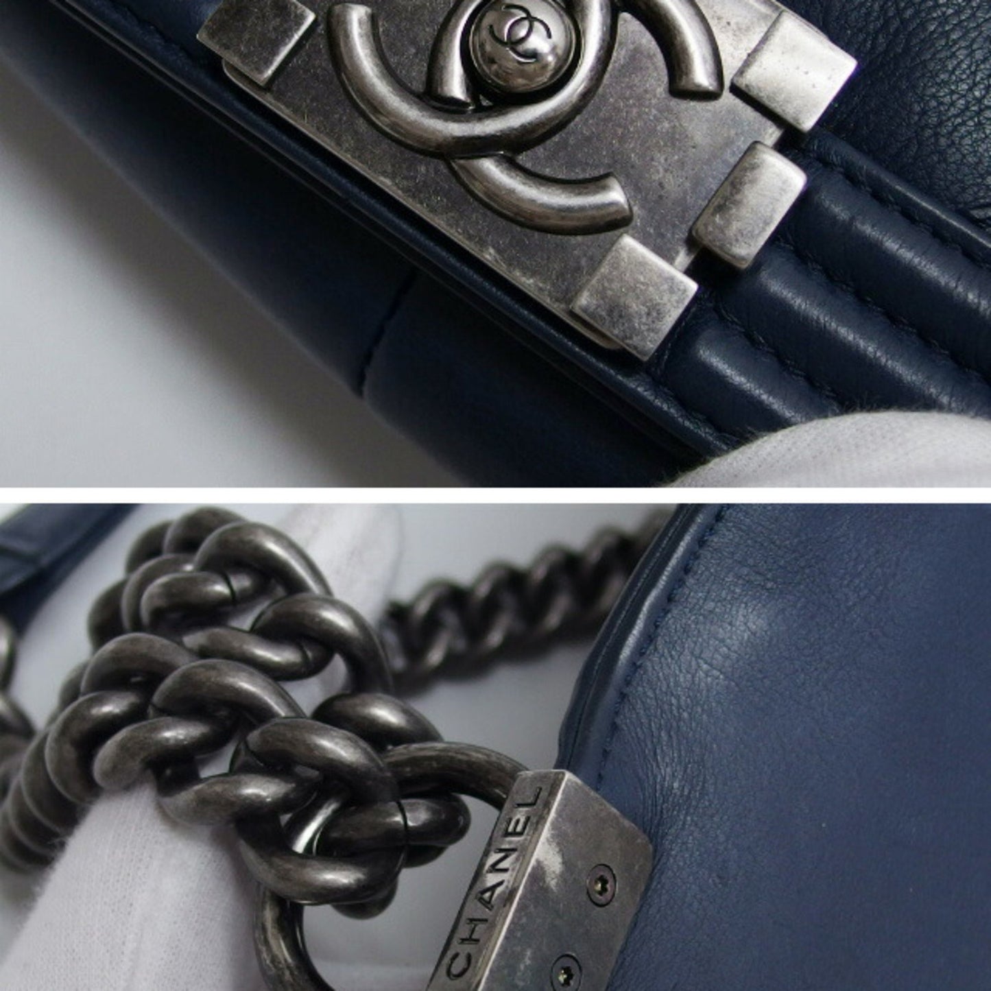 Chanel Boy Navy Leather Shoulder Bag