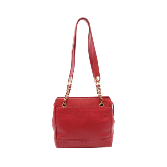 Chanel Red Leather Shopper Bag