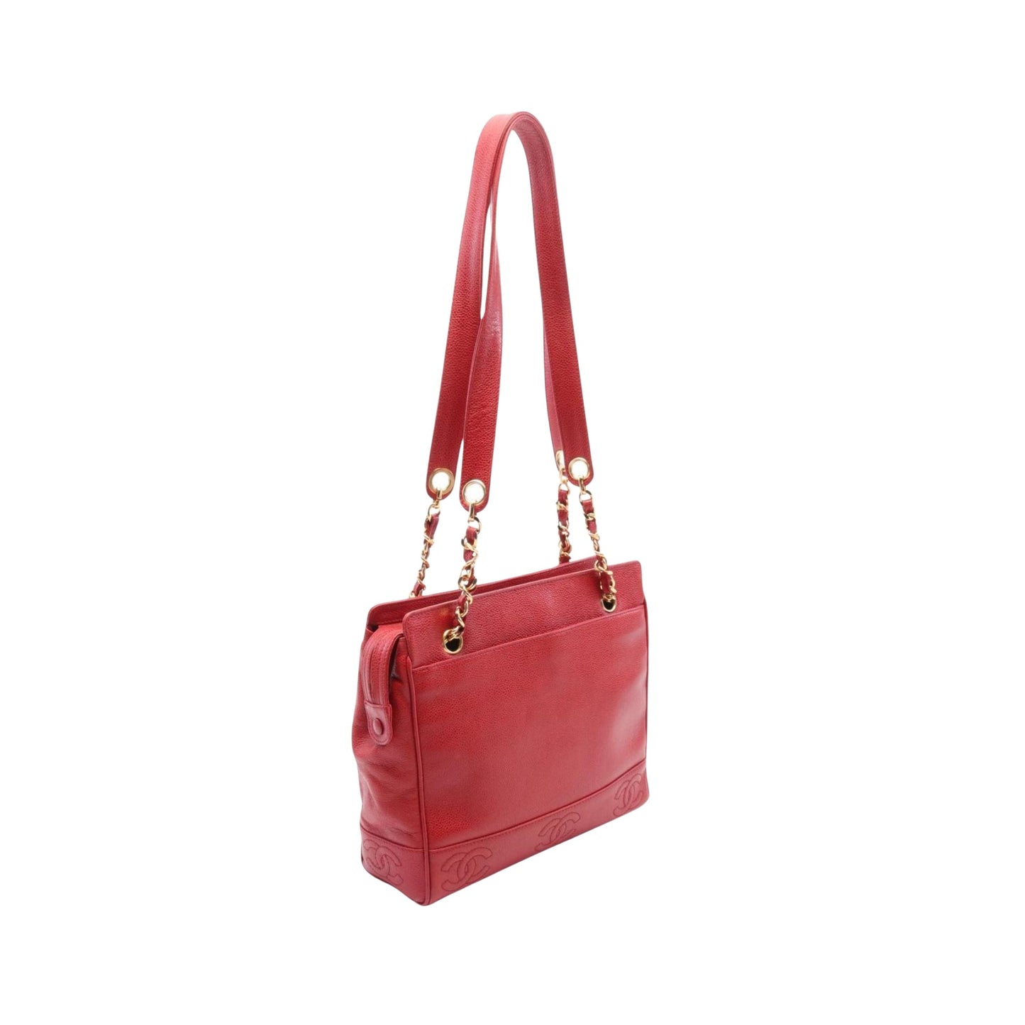 Chanel Red Leather Shopper Bag