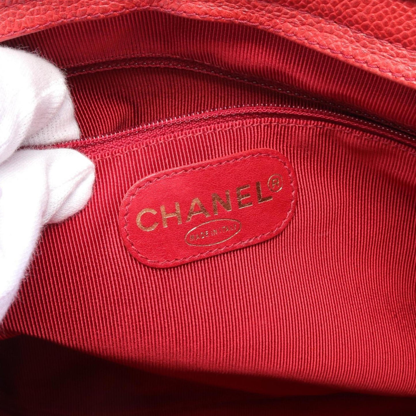 Chanel Red Leather Shopper Bag