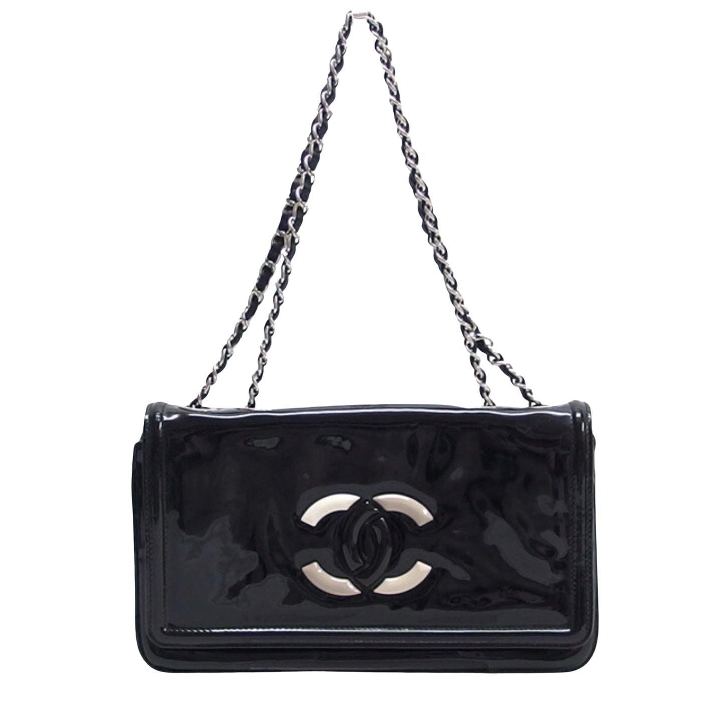 Chanel Single flap Black Patent Leather Shopper Bag