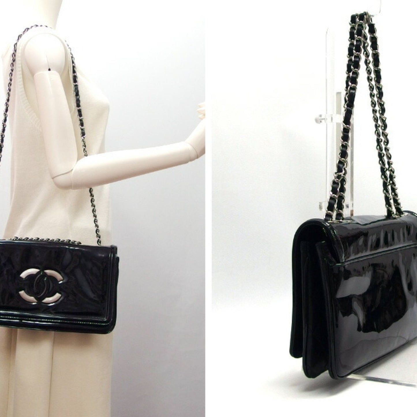 Chanel Single flap Black Patent Leather Shopper Bag