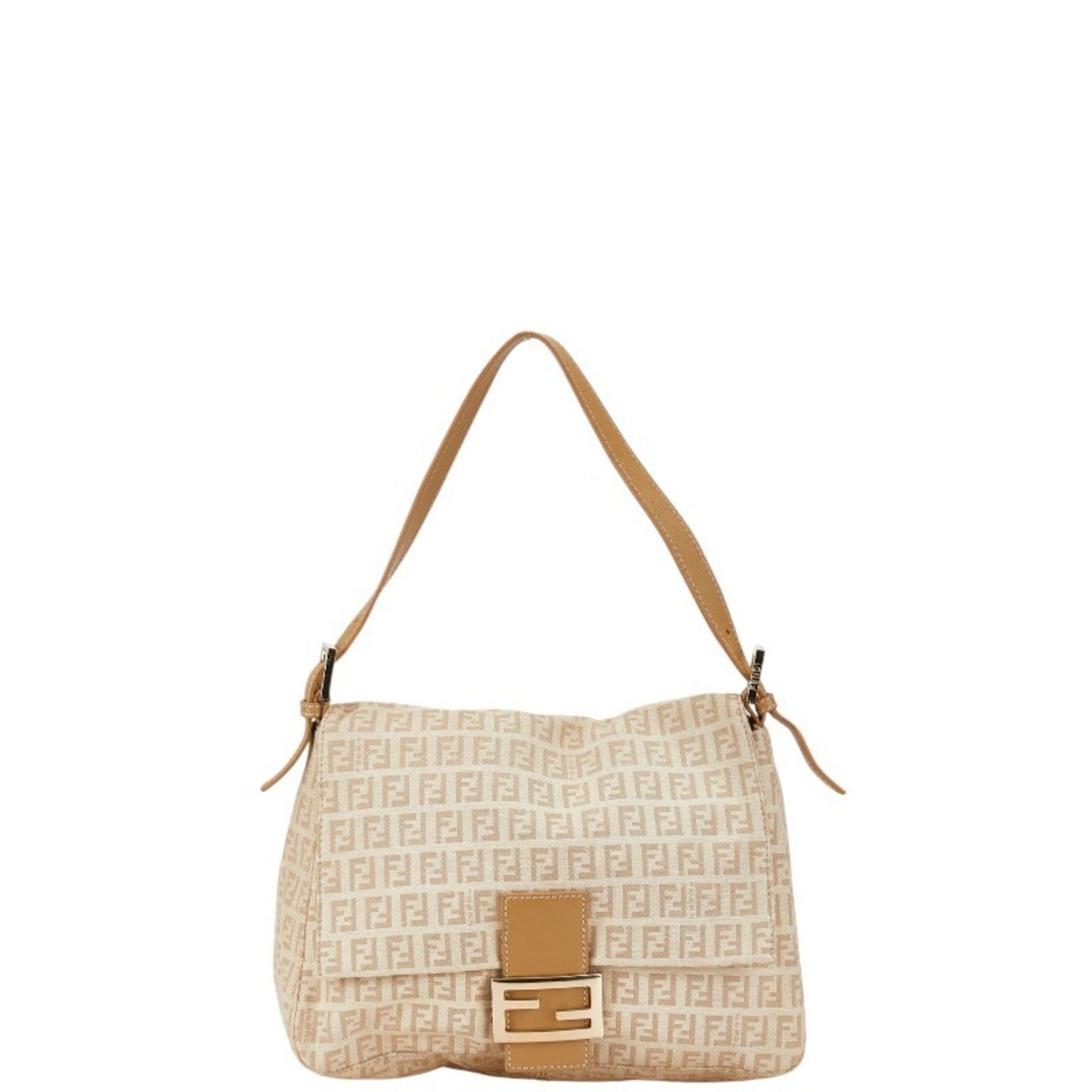 Fendi Mamma Baguette Beige Canvas Shoulder Bag