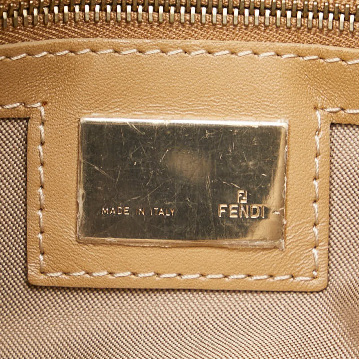 Fendi Mamma Baguette Beige Canvas Shoulder Bag