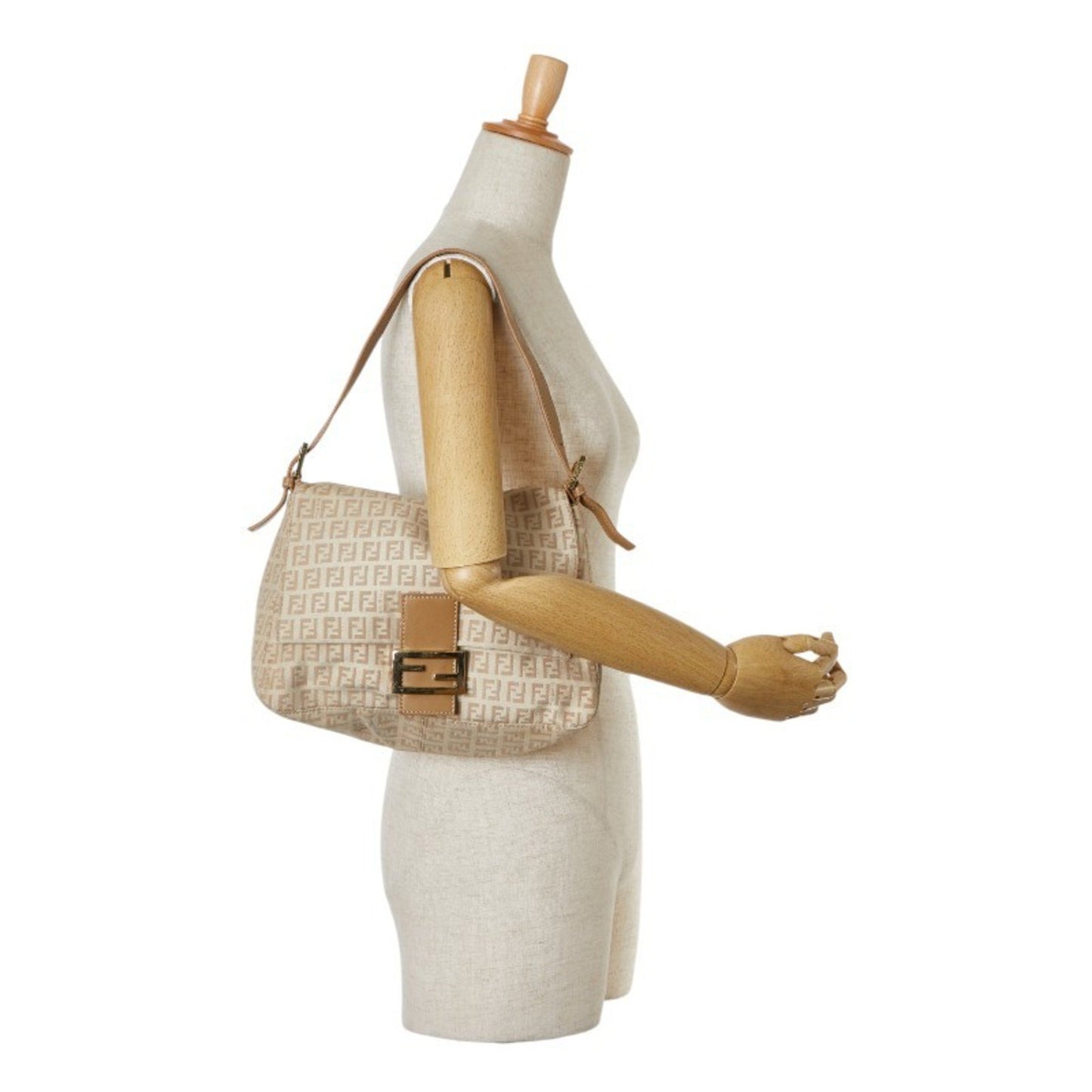 Fendi Mamma Baguette Beige Canvas Shoulder Bag