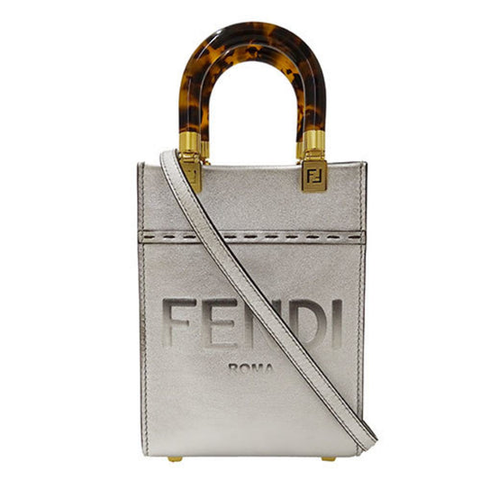 Fendi Sunshine Silver Leather Hand Bag