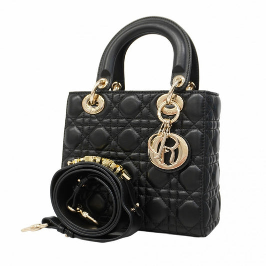 Dior Lady Dior Black Leather Hand Bag