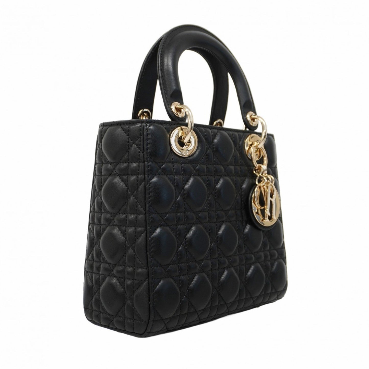 Dior Lady Dior Black Leather Hand Bag