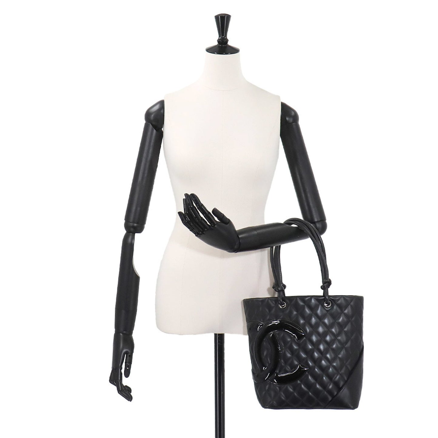 Chanel Cambon line Black Leather Tote Bag