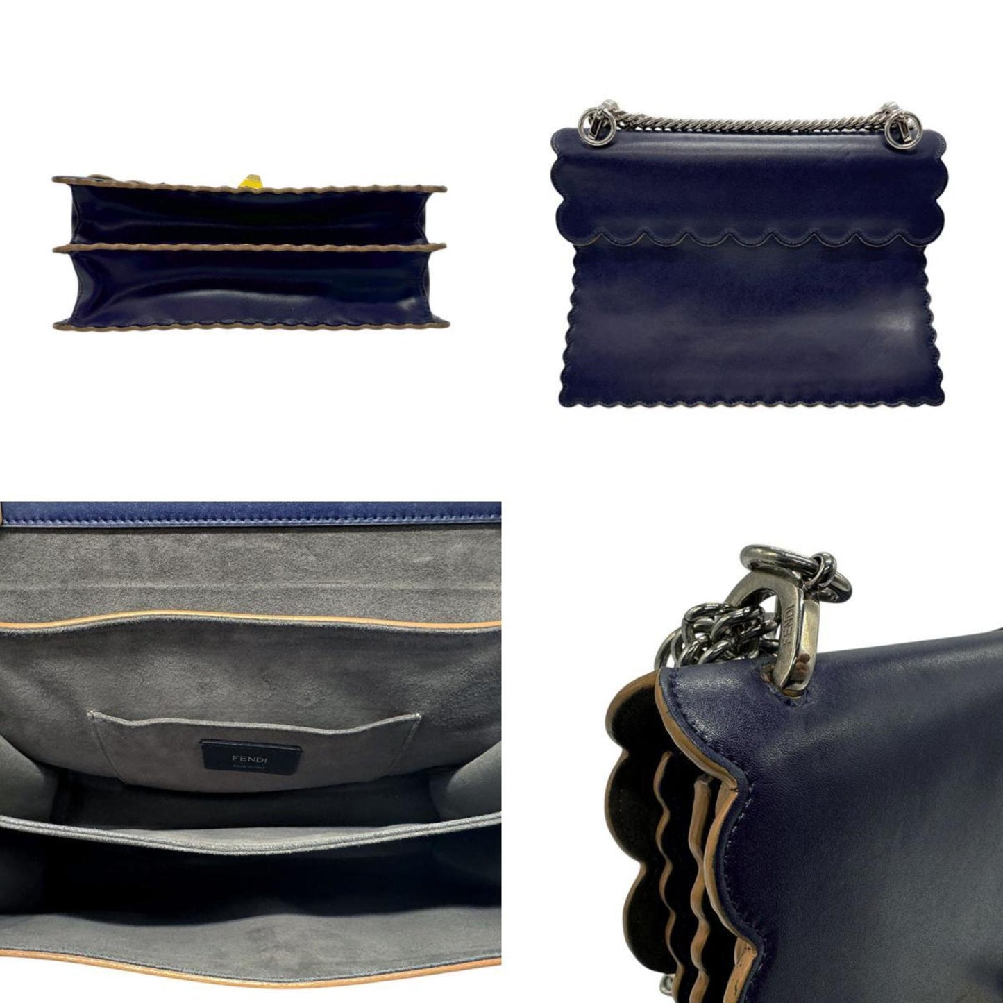 Fendi Kan I Navy Leather Shoulder Bag