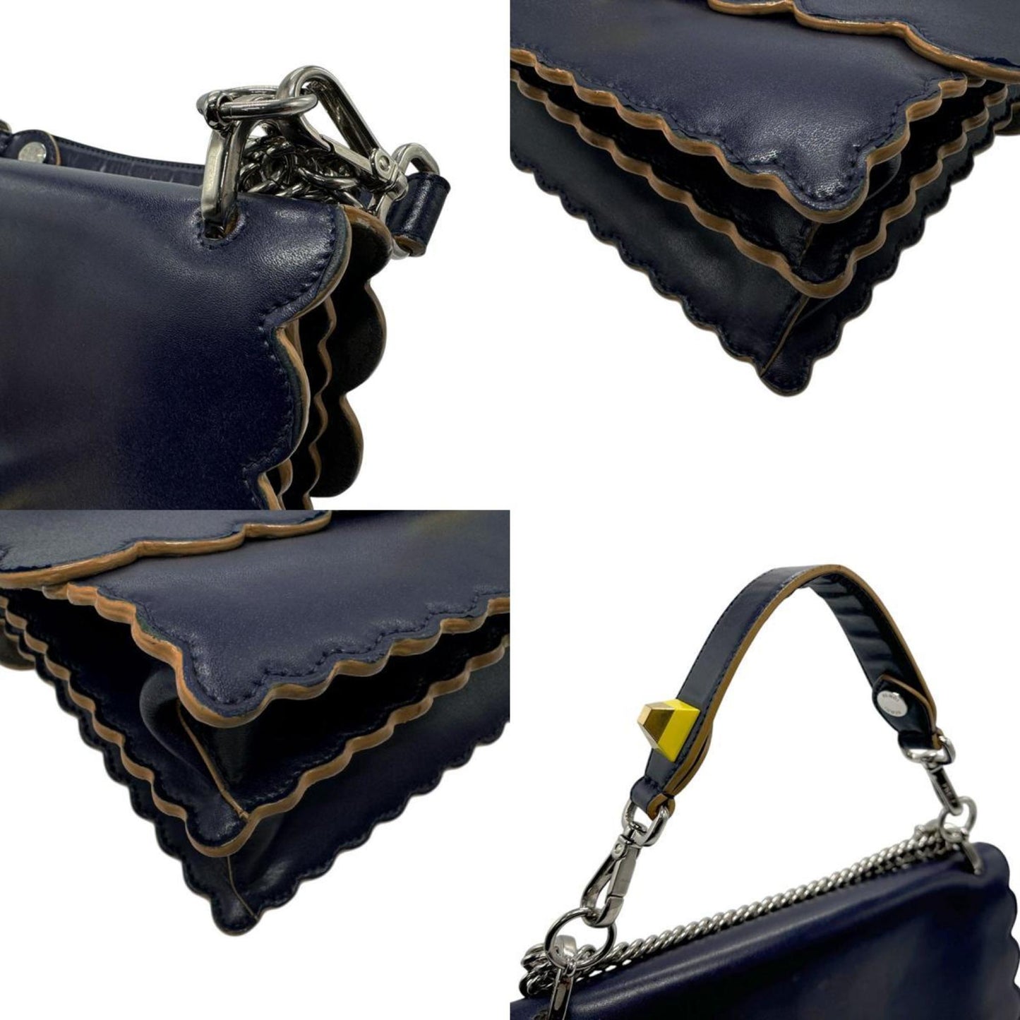 Fendi Kan I Navy Leather Shoulder Bag