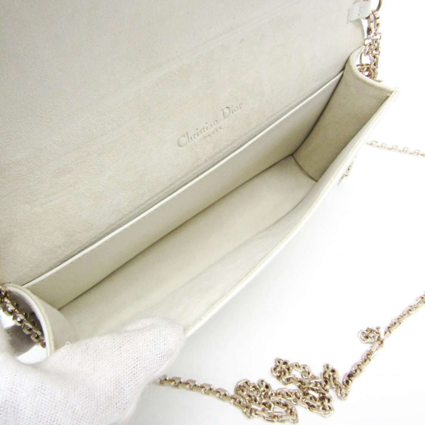 Dior Cannage/Lady White Leather Clutch Bag