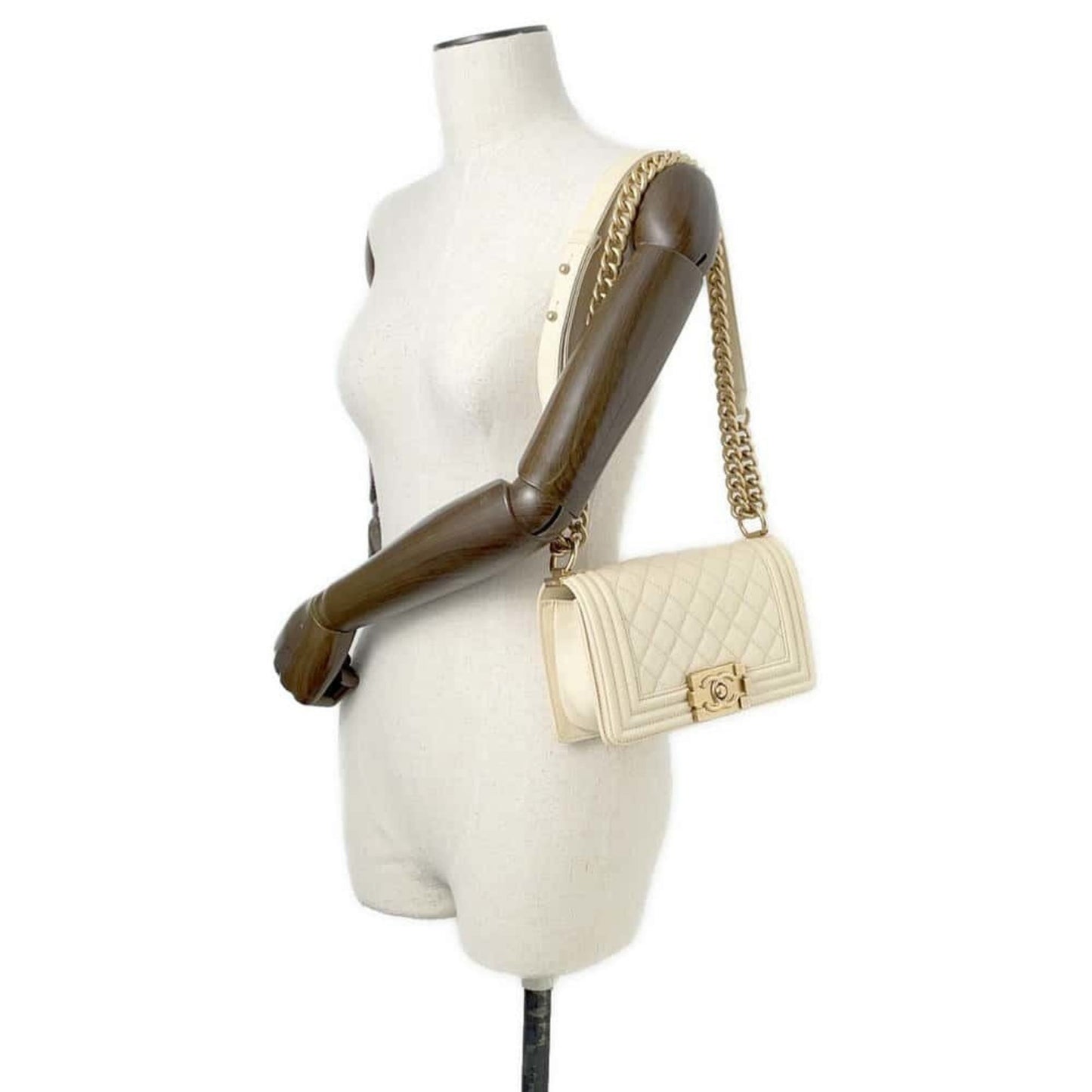 Chanel Boy Beige Leather Shoulder Bag