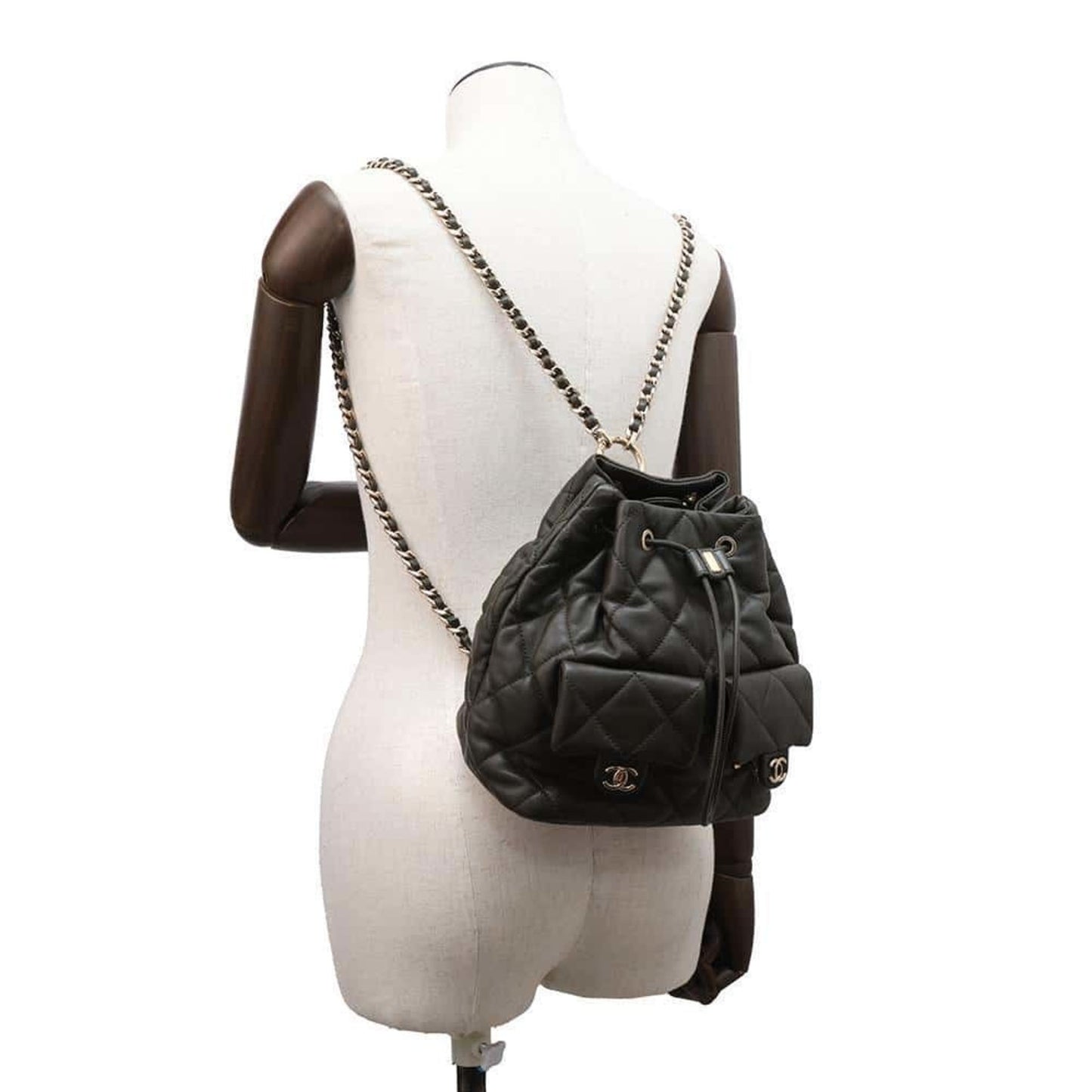 Chanel Coco Mark Khaki Leather Backpack Bag