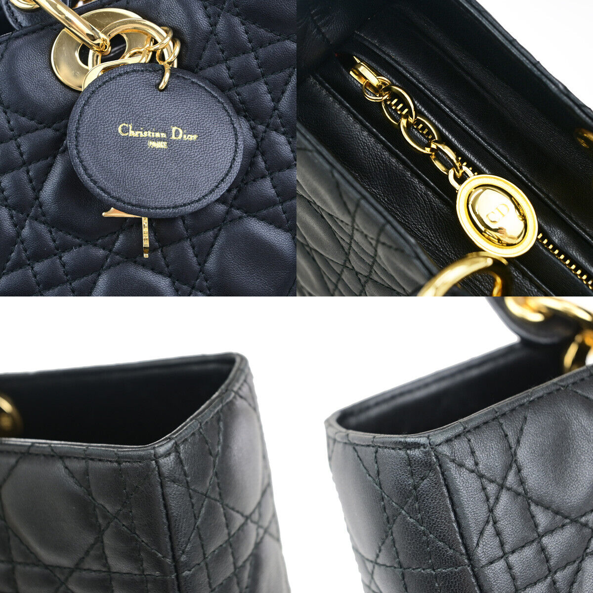 Dior Lady Dior Navy Leather Hand Bag