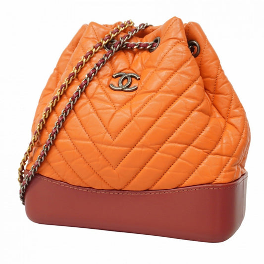 Chanel V-Stich Orange Leather Backpack Bag