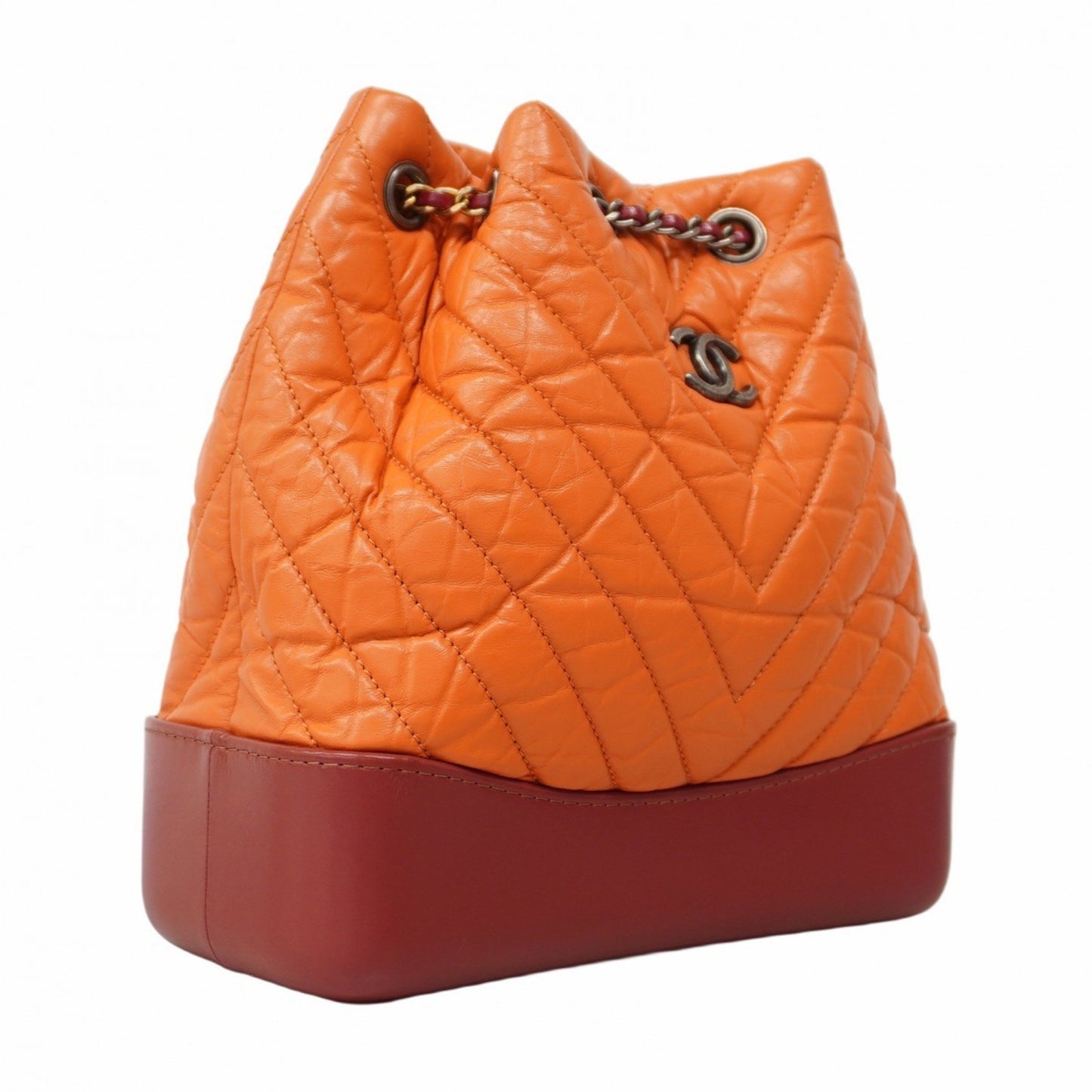 Chanel V-Stich Orange Leather Backpack Bag