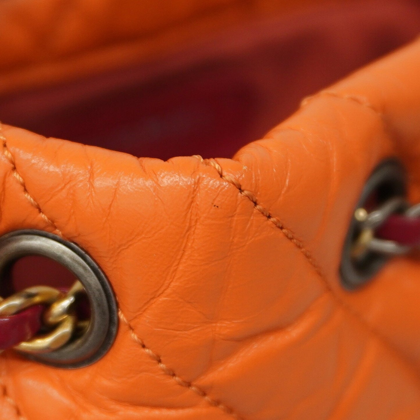 Chanel V-Stich Orange Leather Backpack Bag