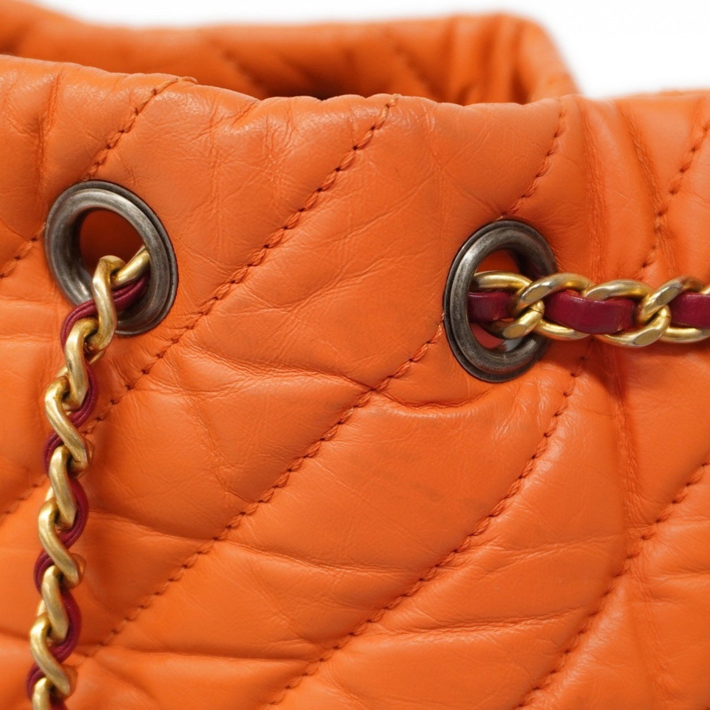 Chanel V-Stich Orange Leather Backpack Bag