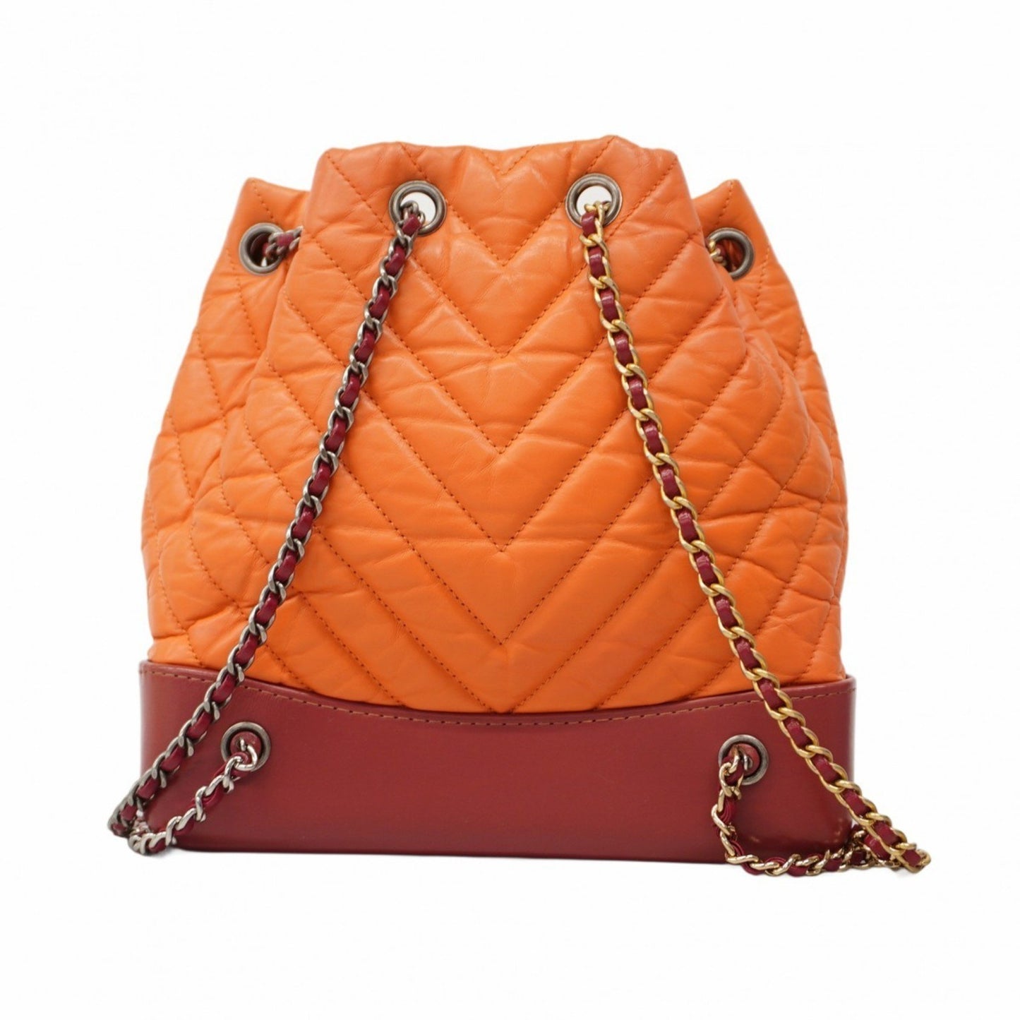 Chanel V-Stich Orange Leather Backpack Bag