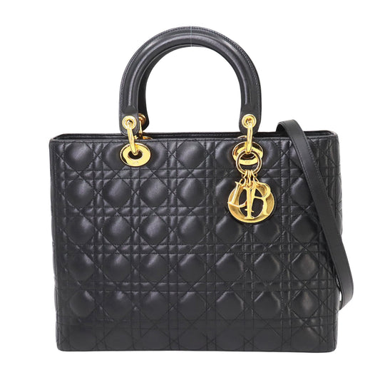 Dior Lady Dior Black Leather Hand Bag