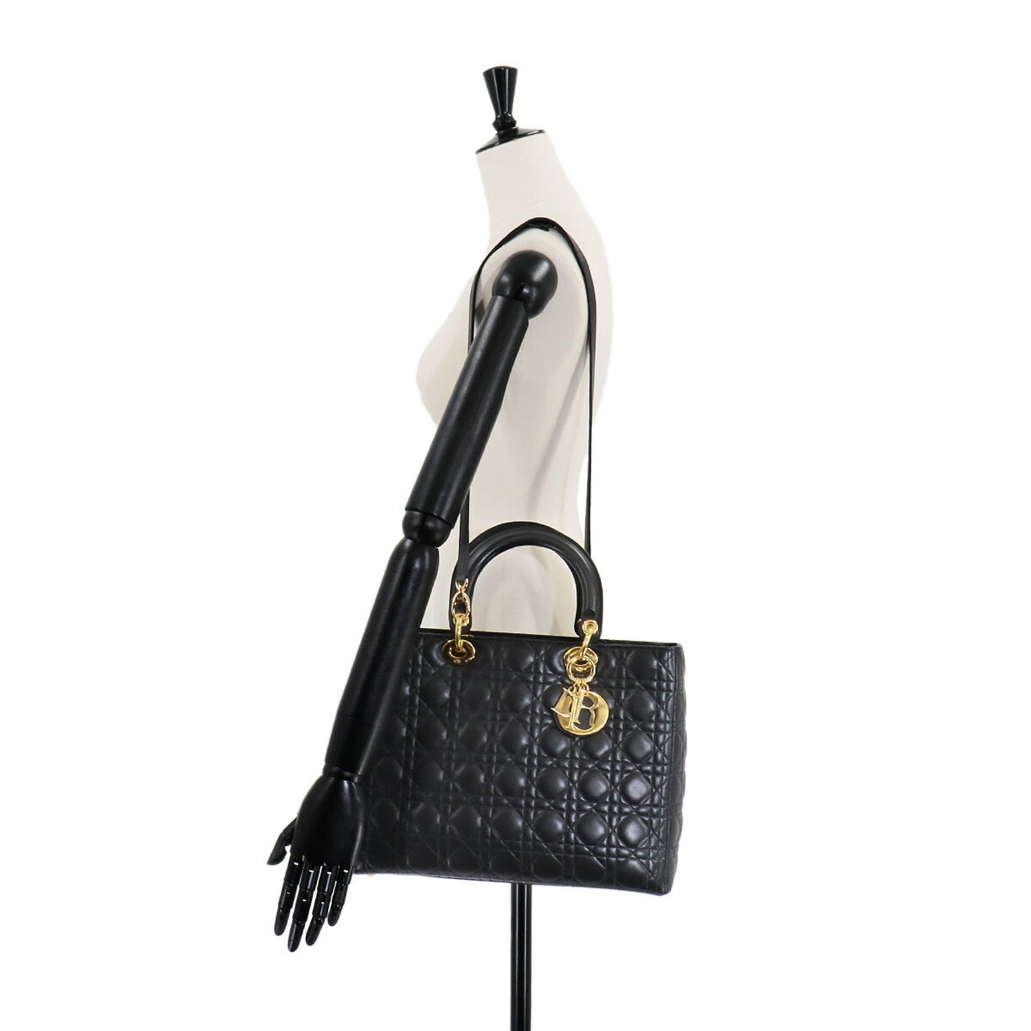 Dior Lady Dior Black Leather Hand Bag